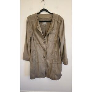 J Jill Womens Medium Faux Suede Long Jacket Coat Taupe Brown Casual Career‎
